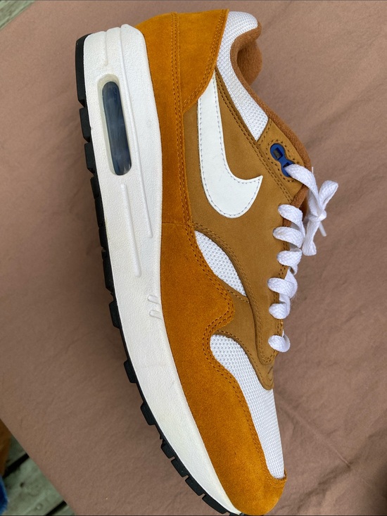 Nike Air Max 1 Premium Retro “Curry” White and Mustard Suede Mesh Trainer